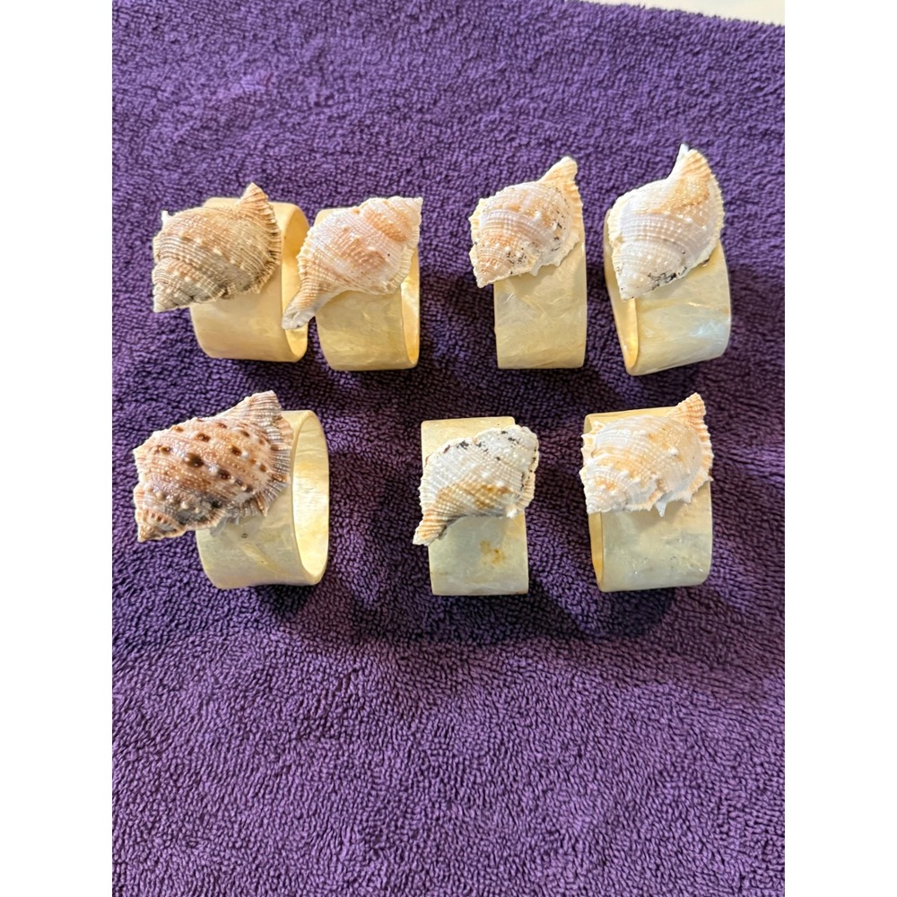 Vintage Set of 7 Seashell Capiz Napkin Rings Philippines Coastal Beach Decor